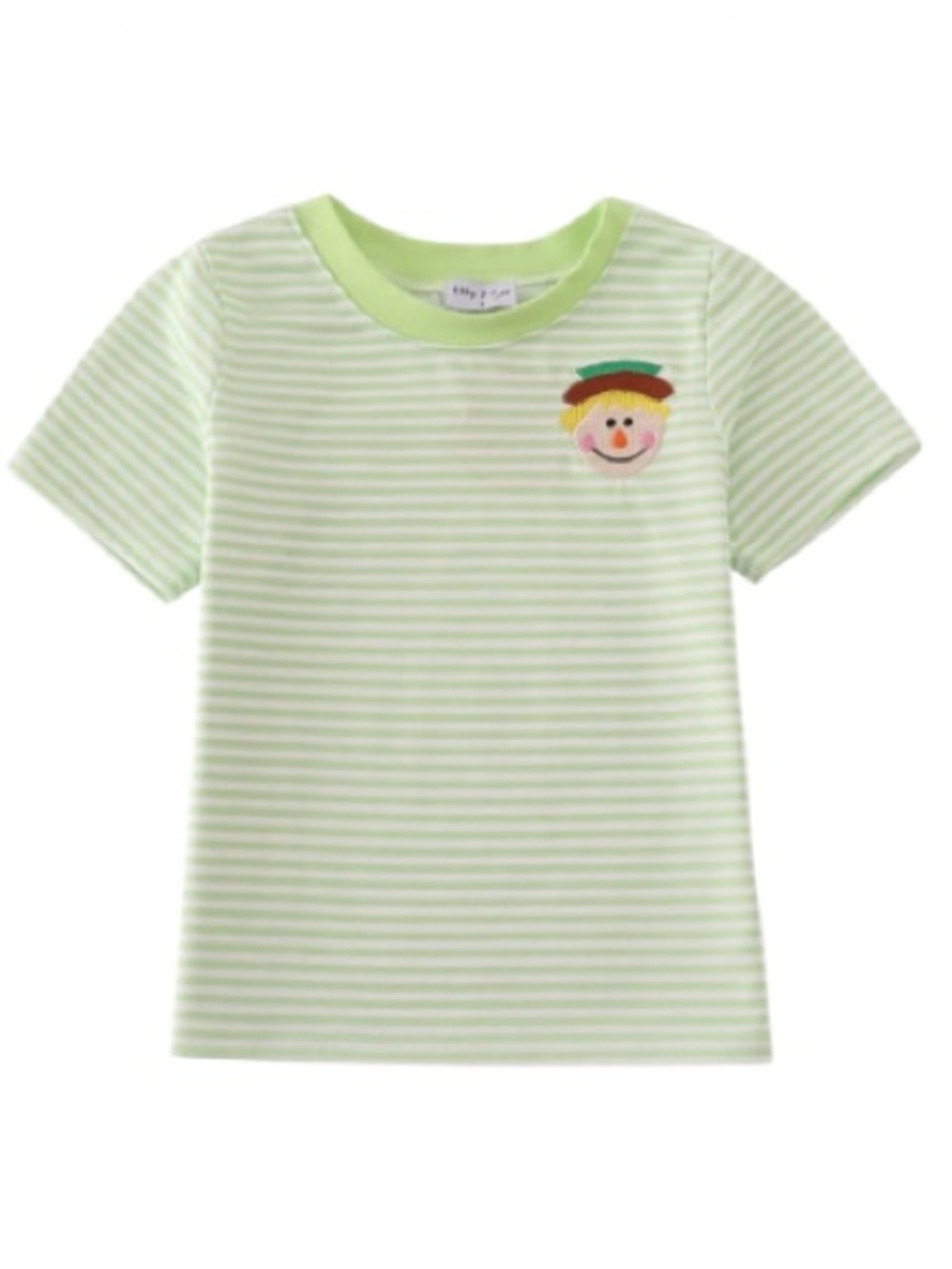 Abby & Evie Light Green Stripe Tee with Embroidered Scarecrow NWT